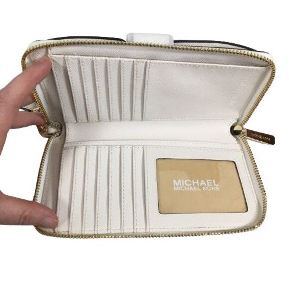 Michael Kors Phone Case Wristlet Wallet Jet Set Travel Leather Zip Optic White - Picture 6 of 16